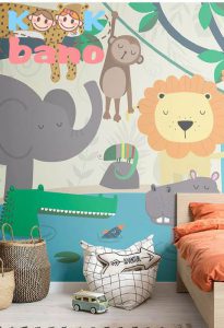 طراحی و تزیین اتاق کودک با طرح کاغذ دیواری هاحیویانات :